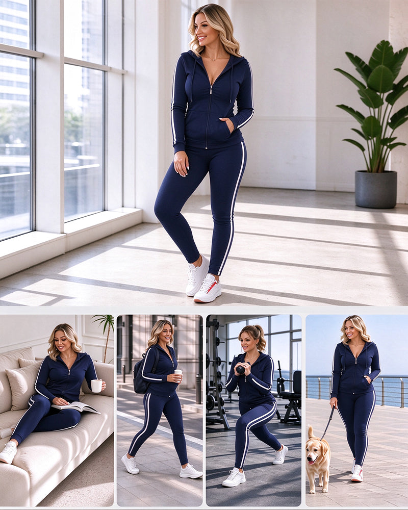 Ensemble de Manteau à Capuche Rayé sur les Côtés et Pantalons de Sudation