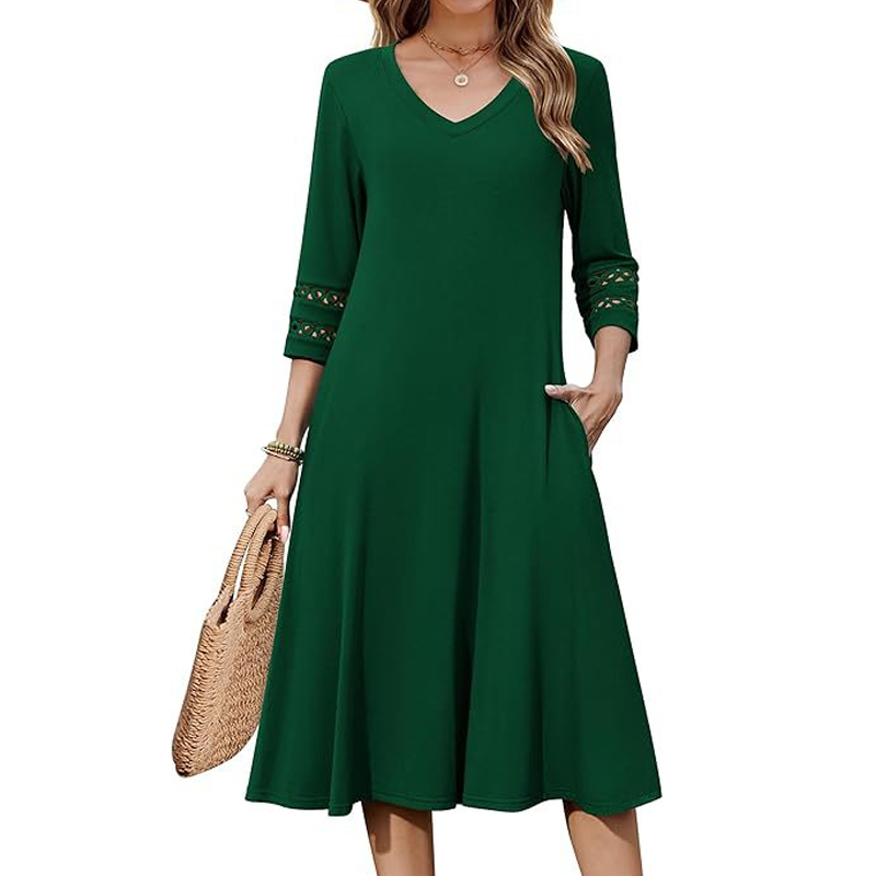 Naszii | Robe midi décontractée à décolleté en V avec manches découpées