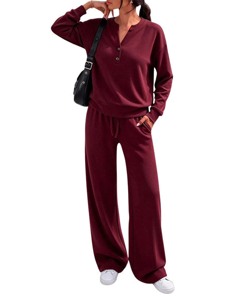 Ensemble Haut à Manches Longues et Pantalons à Jambes Larges