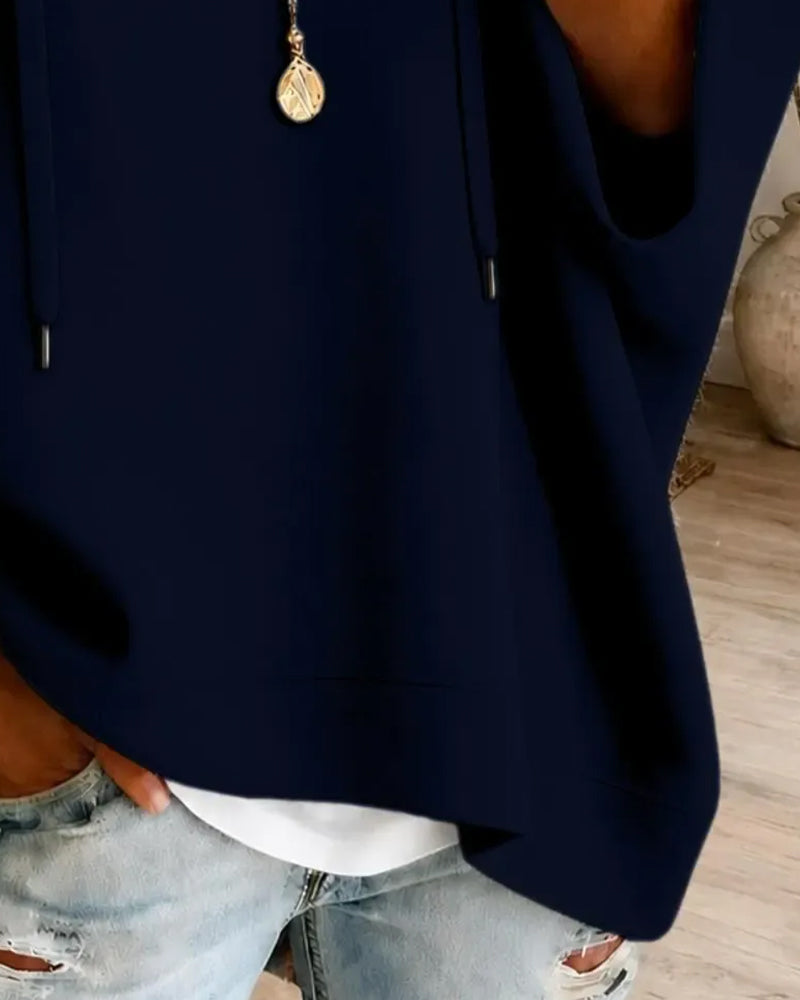 Sweatshirt À Cordons De Serrage Et Manches Trois Quarts Avec Capuche