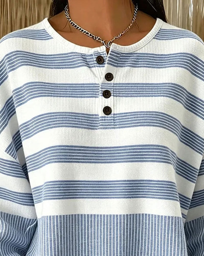 Sweat-shirt à col Henley à manches longues Stripe