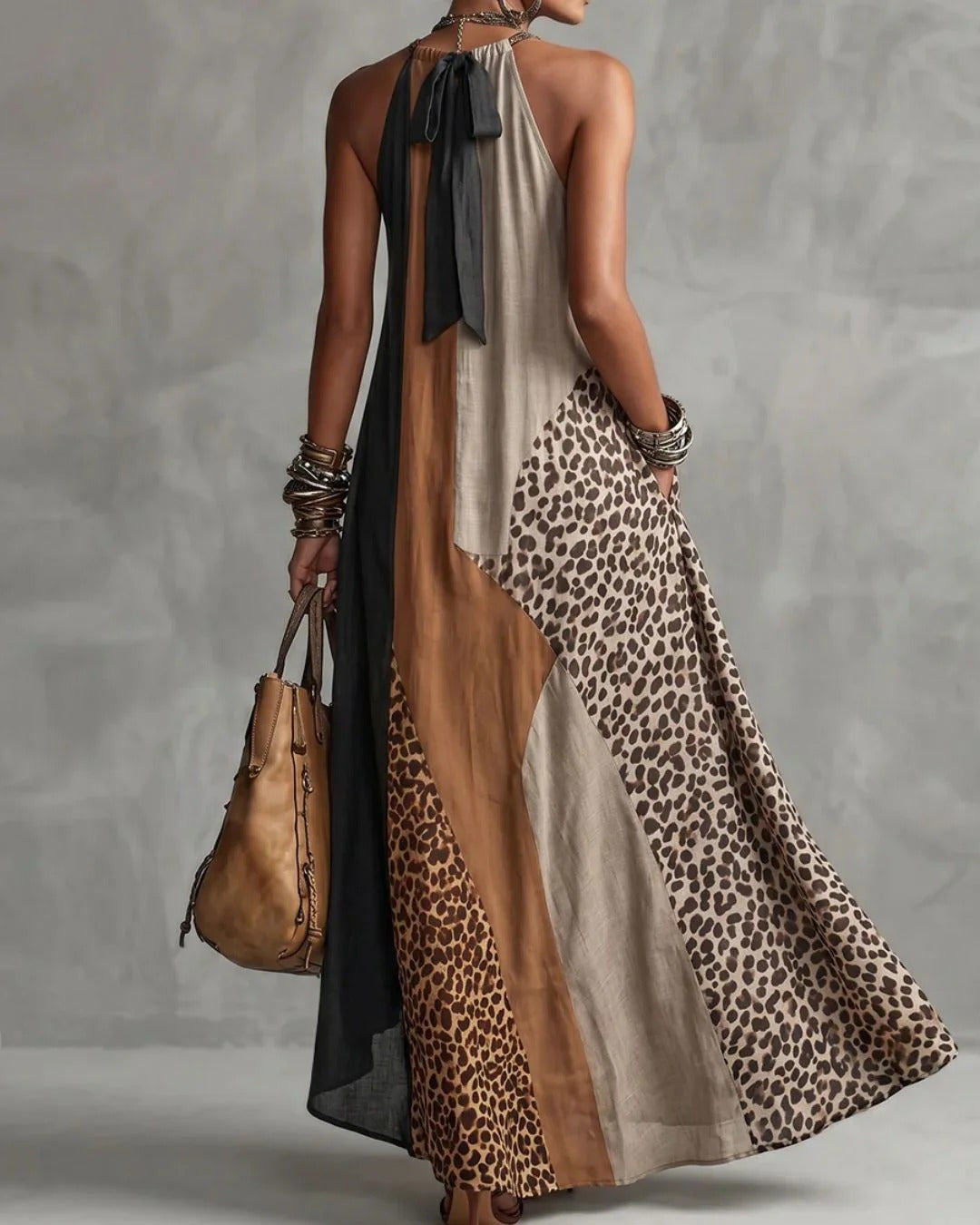 Zasvie | Robe maxi sans manches avec motif léopard