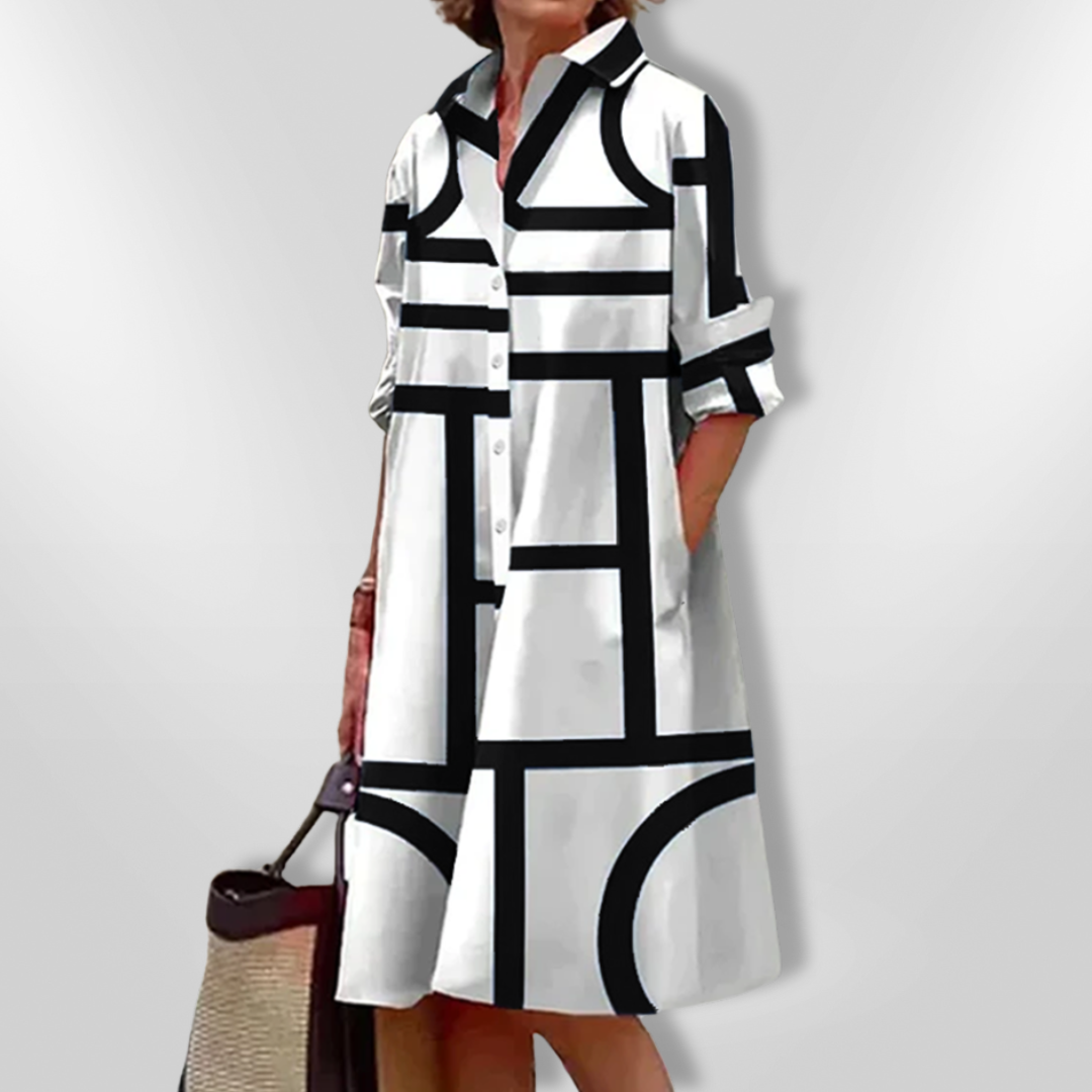Helena™ - Robe Midi à Motif Géométrique Intemporel