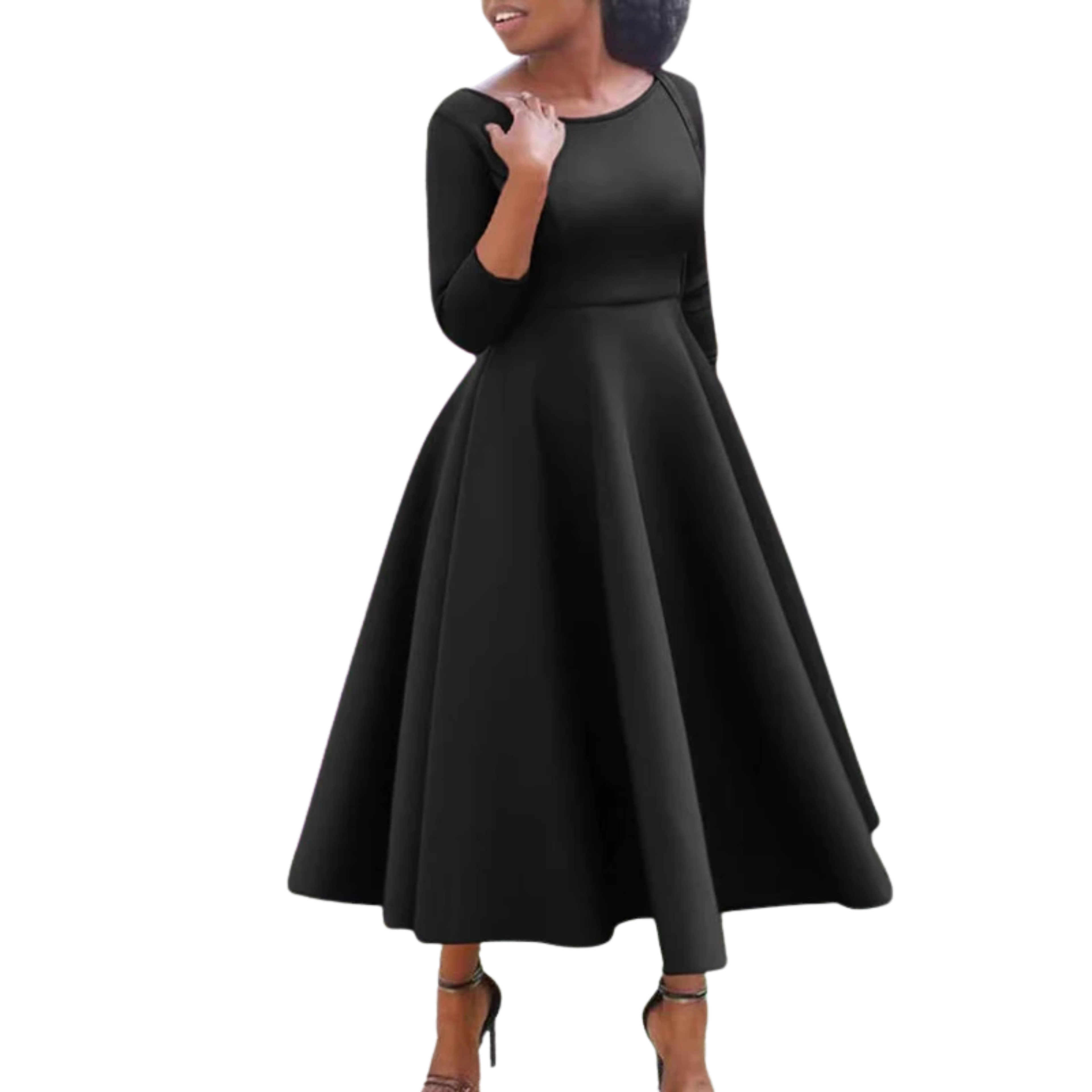 Robe de Soirée Midi Évasée à Manches 3/4 pour Invitée de Mariage
