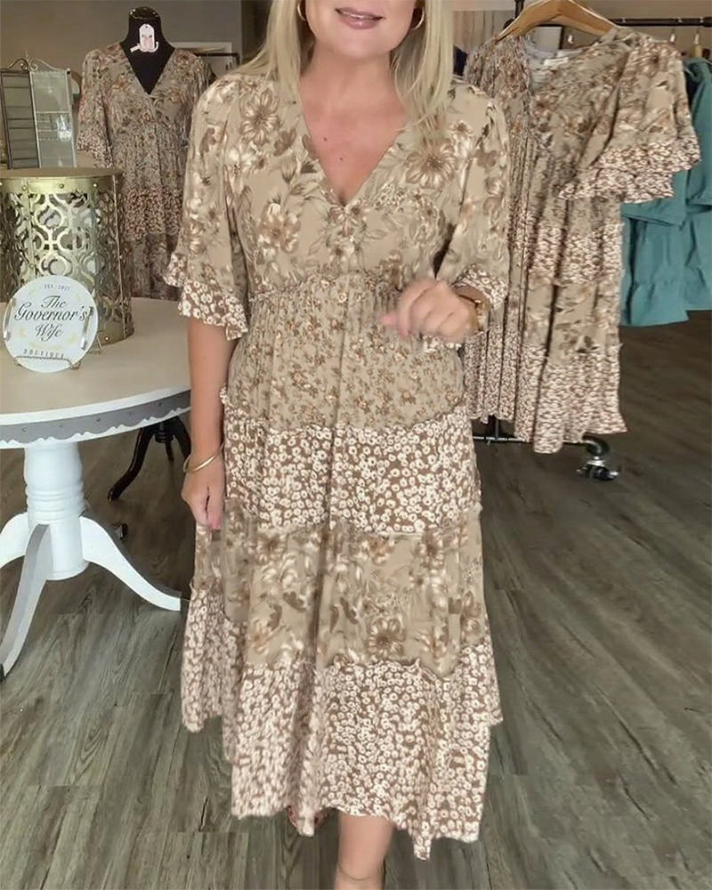 Robe Fleurie à Manches Lotus en V