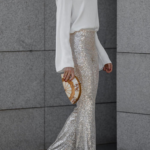 Pantalon évasé à paillettes pour femme | Taille haute