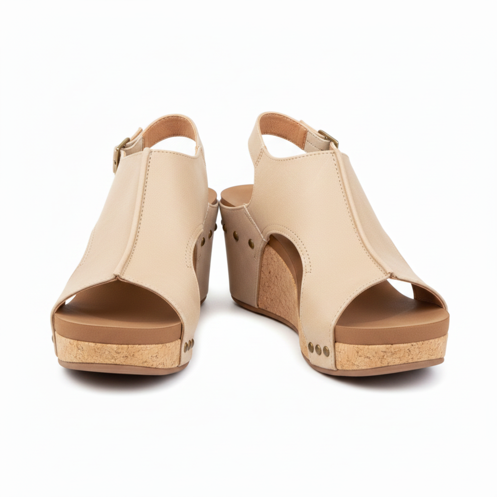Sandales à Plateforme pour Femme Chaussures Compensées à Bout Ouvert Effet Liège