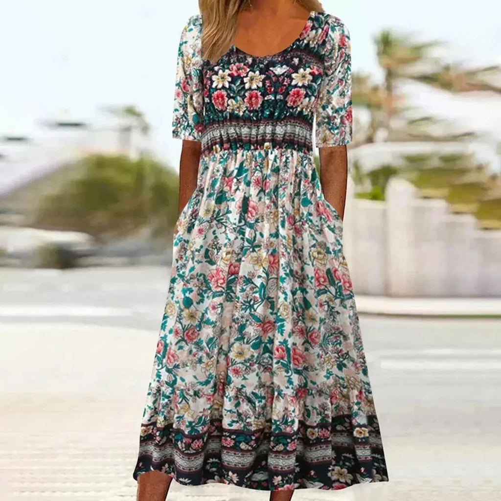 Robe Midi Boho Femme | Manches Courtes