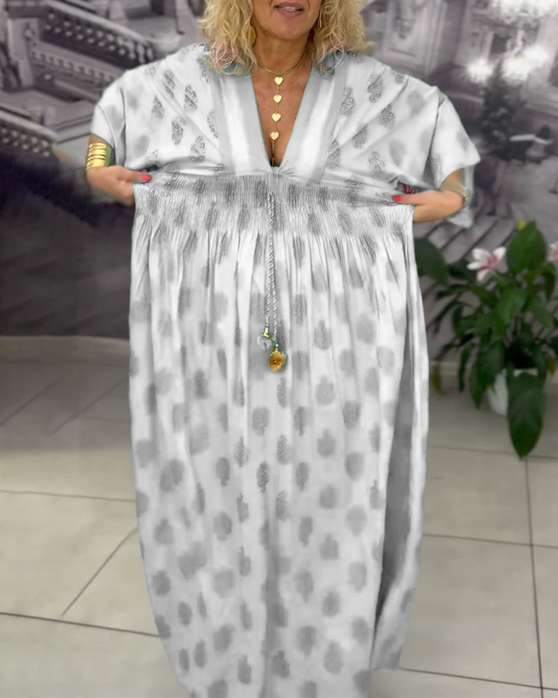 Robe maxi à taille élastique avec imprimé de vacances