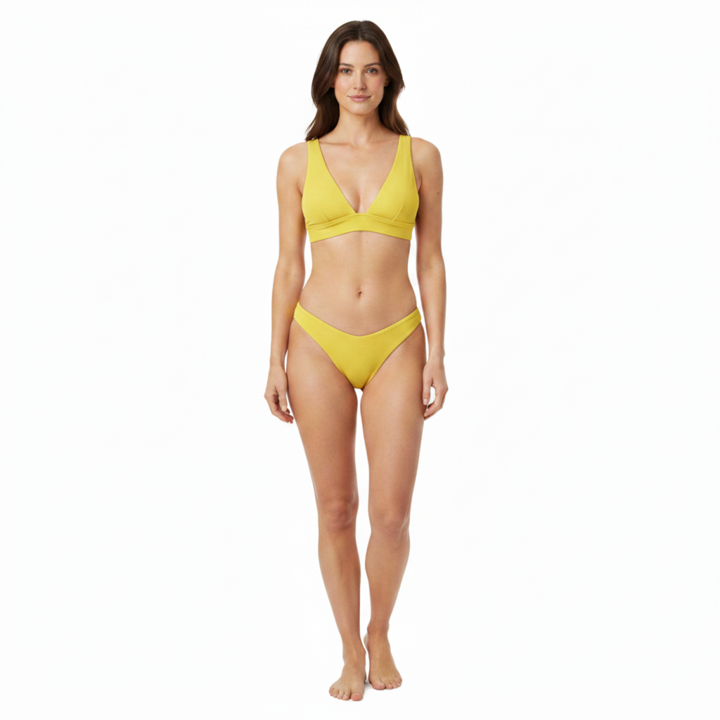 Bikini de Deux Pièces à Taille Haute avec Haut Push-Up et Texture Nervurée