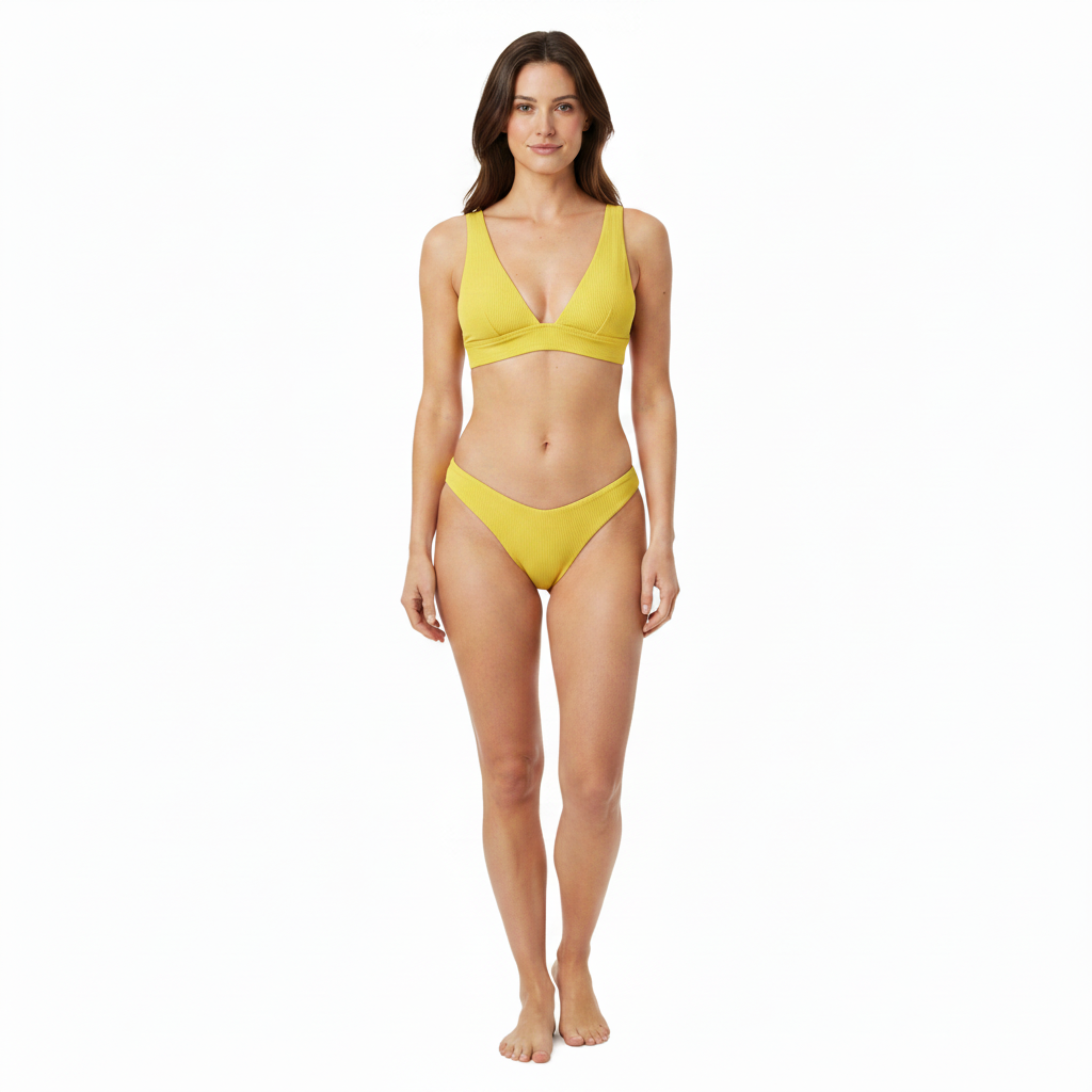 Bikini de Deux Pièces à Taille Haute avec Haut Push-Up et Texture Nervurée