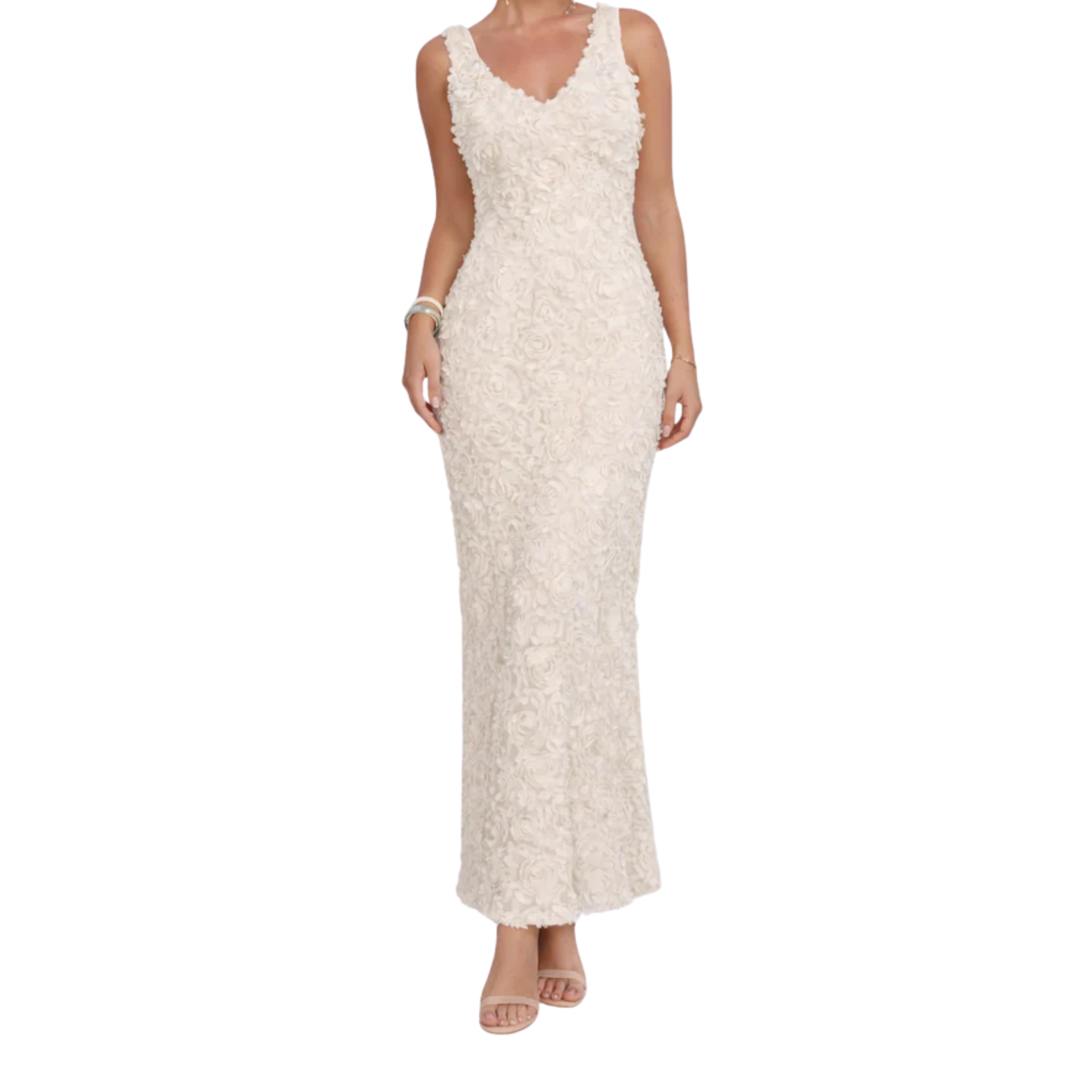 Robe Courte Ajustée à Appliqués Floraux 3D et Décolleté en V pour Femme