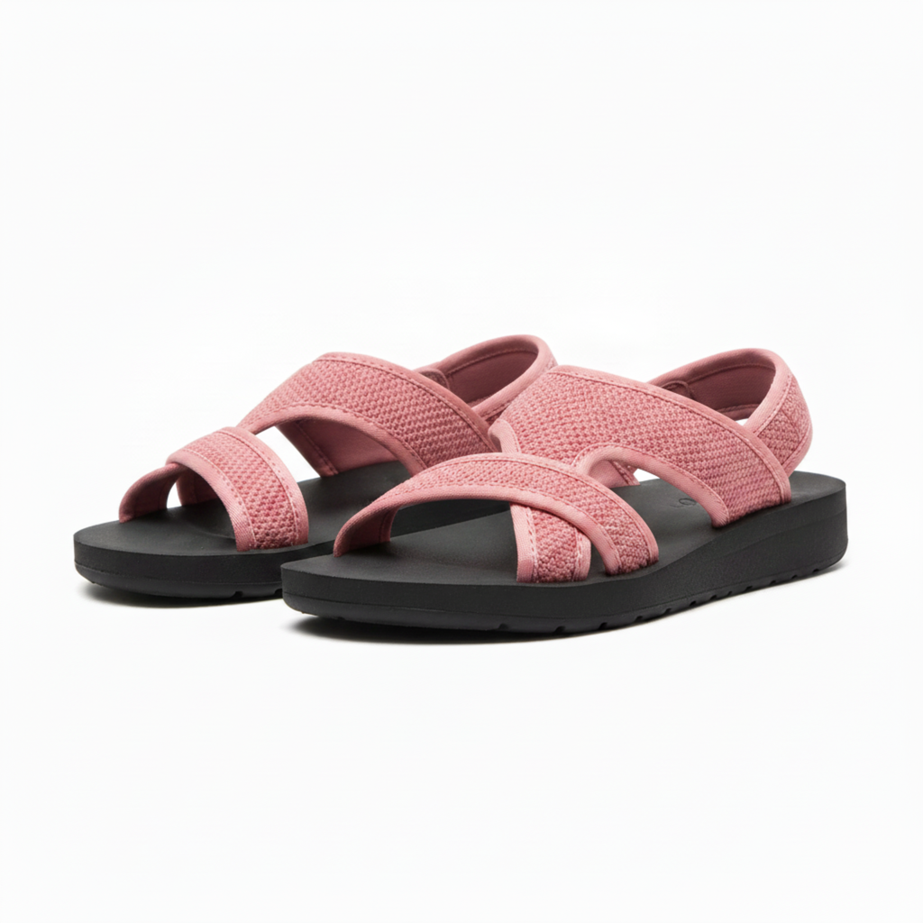 Sandales Plates de Femme avec Brides en Tissu et Semelle en Caoutchouc Antidérapante