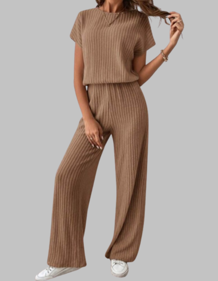 Nora | Ensemble à Rayures pour Femmes en Deux Pièces, Haut à Manches Courtes et Pantalon à Jambes Amples