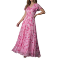 Robe de Soirée Invité de Mariage Longue en Mousseline à Manches Papillon