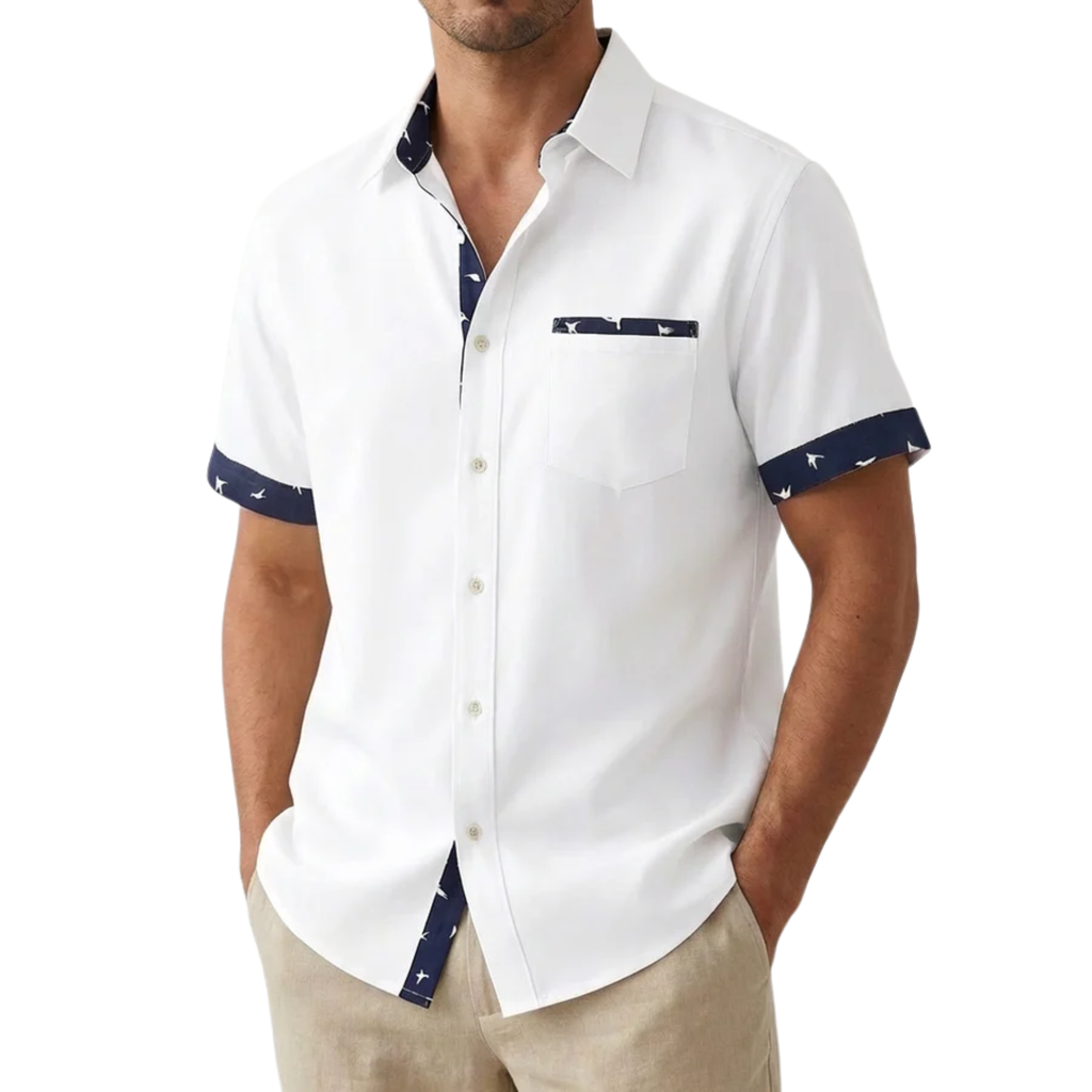 Chemise à Manches Courtes pour Homme avec Col Classique et Bordures Imprimées