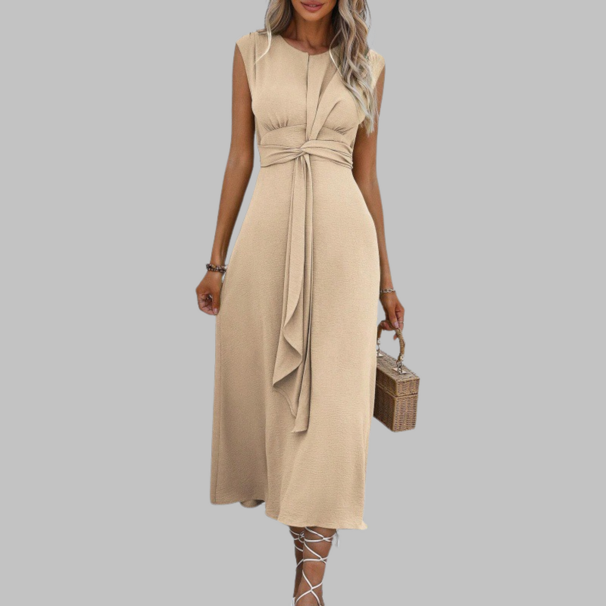 Robe Midi Femme | A-Line Ceinturée Sans Manches