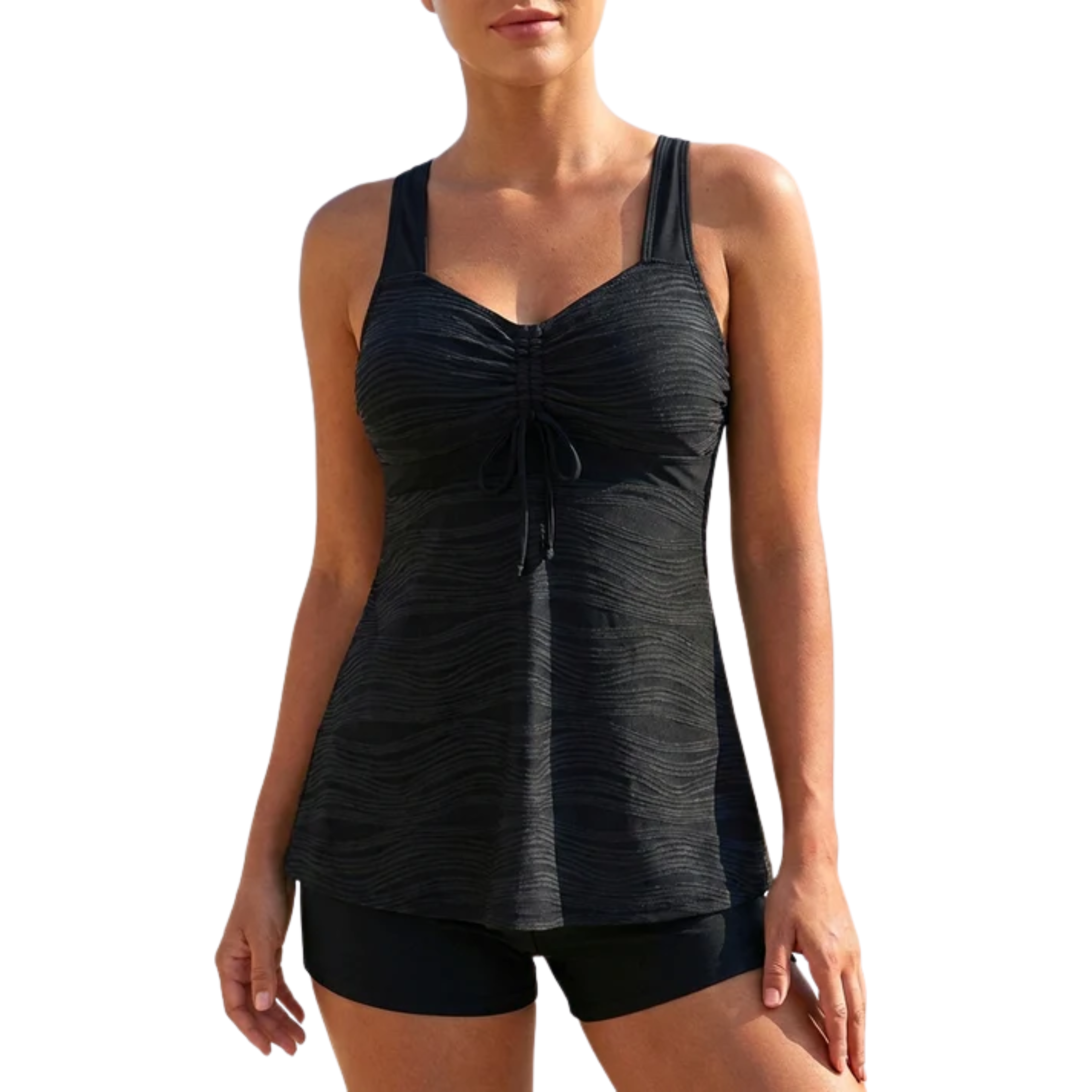 Robe de Bain Ajustée pour Femme avec Col en V et Jupe Évasée Tankini Set