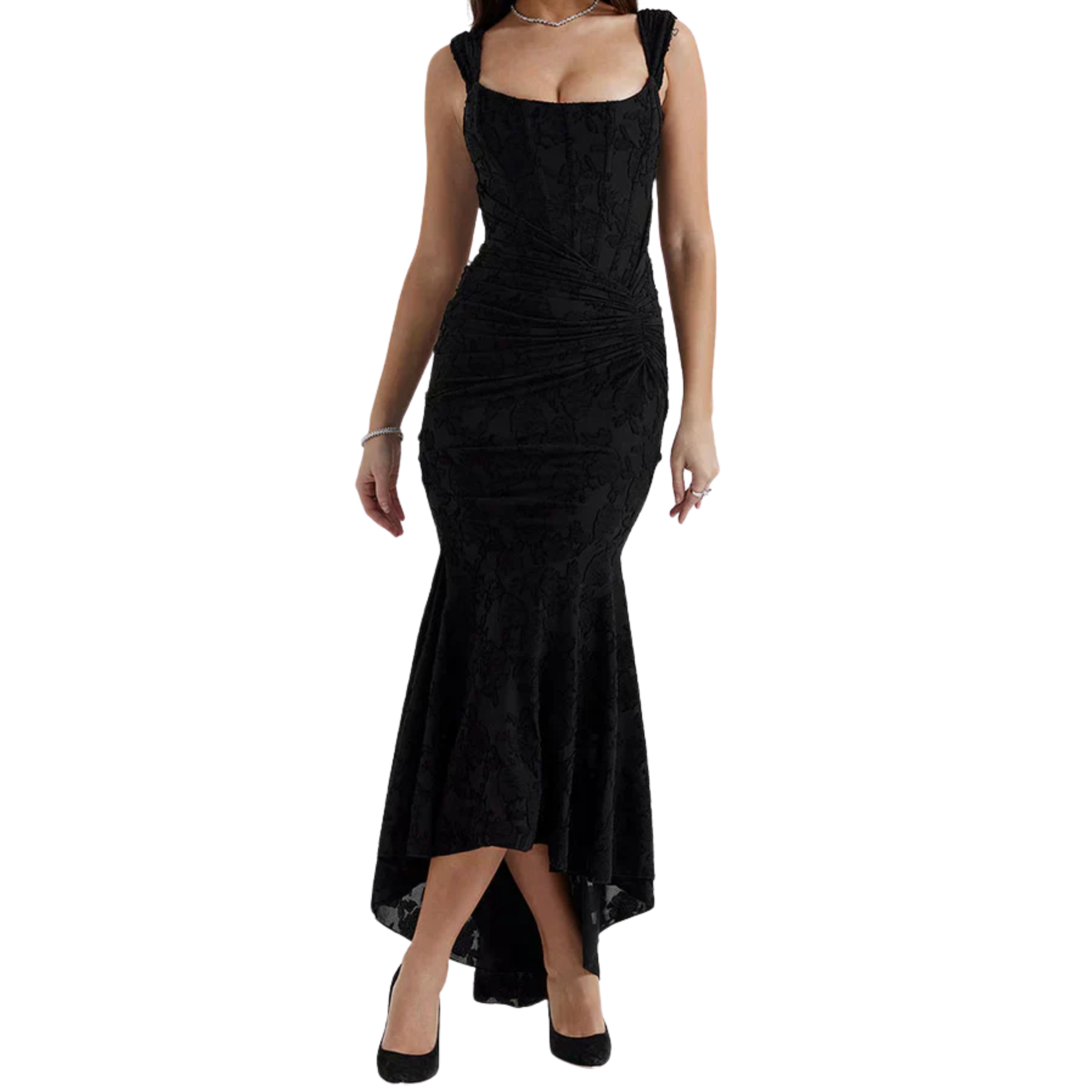 Robe Sirène en Dentelle avec Épaules Dénudées et Bustier pour Femme