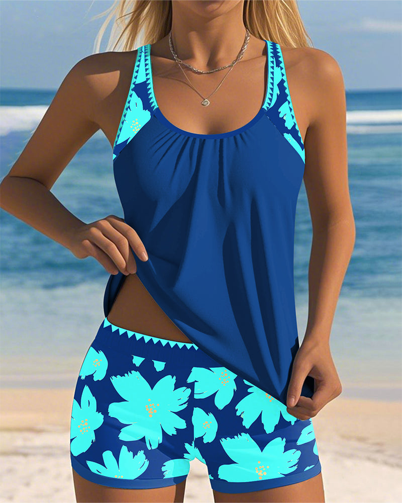 Tankini à Imprimé Sans Manches Col U