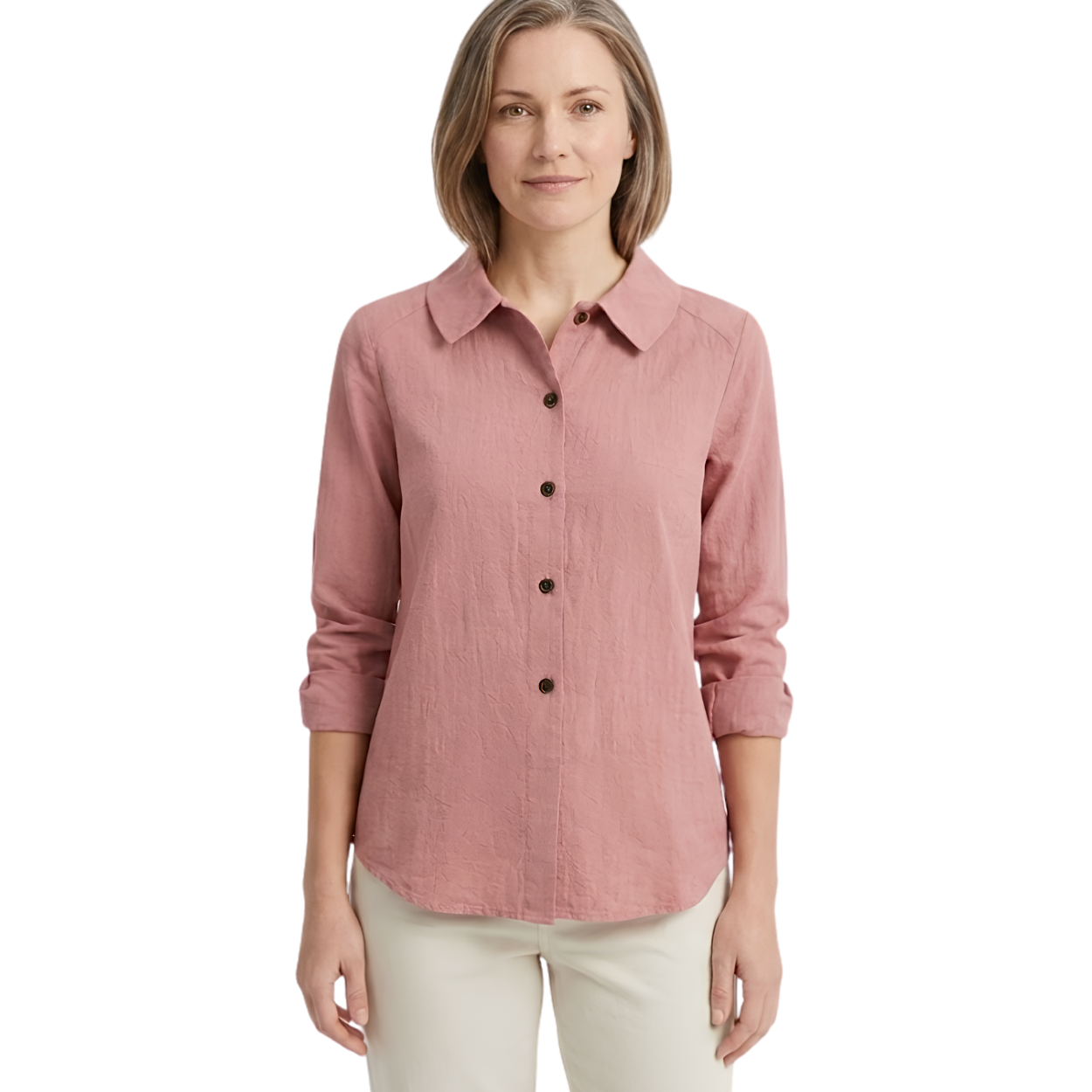 Surchemise Femme Coupe Oversize avec Boutons Contrastés et Manches Retroussables