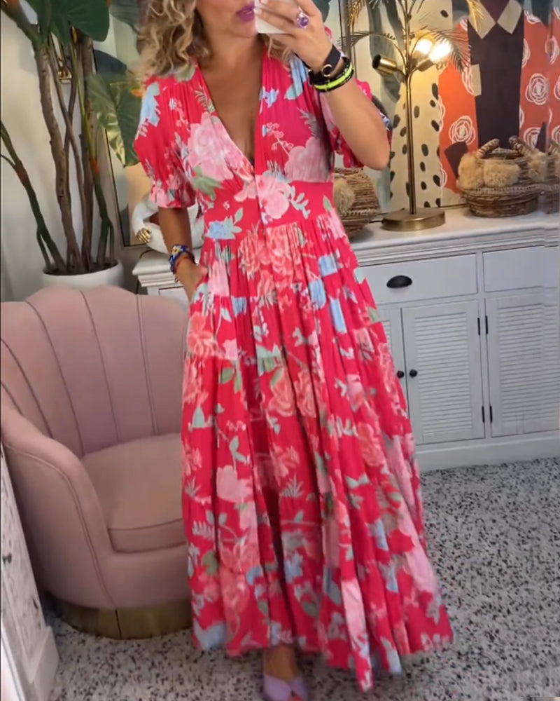 Robe à poche imprimée florale en v