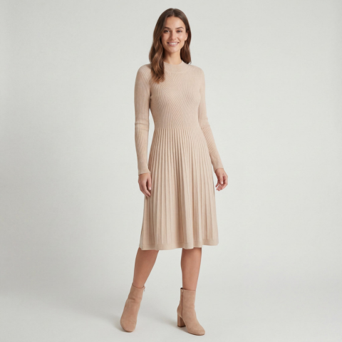 Robe en maille douce à manches longues pour femme | Midi
