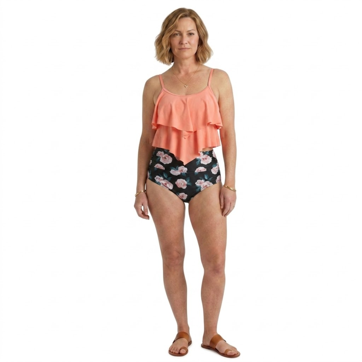 Maillot de Bain Tankini avec Haut à Volants et Bas Taille Haute