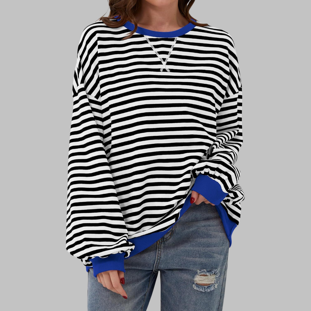 Ellen - Pull Rond à Rayures Élégant