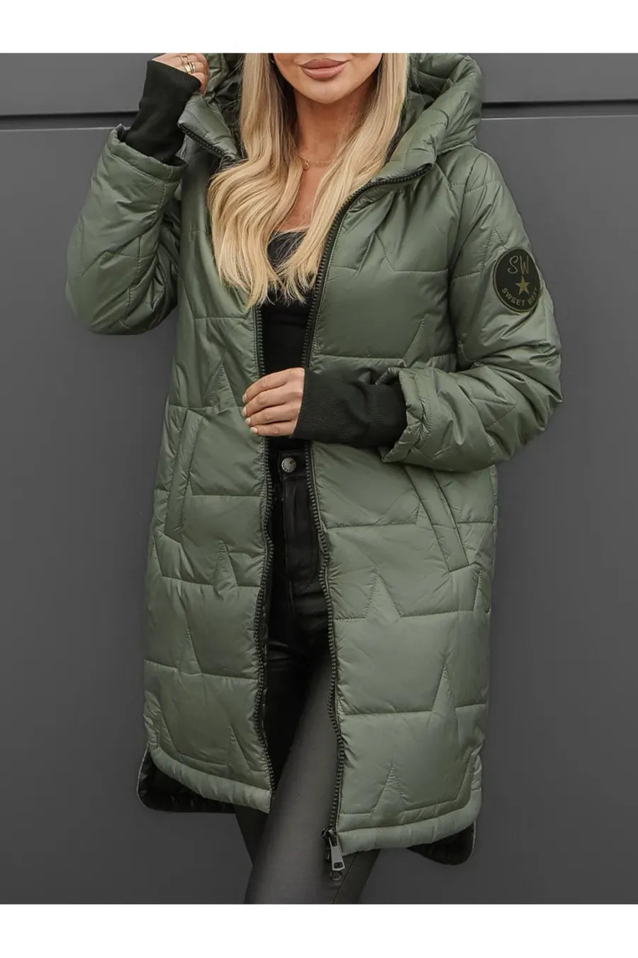Doudoune longue femme à capuche zippée