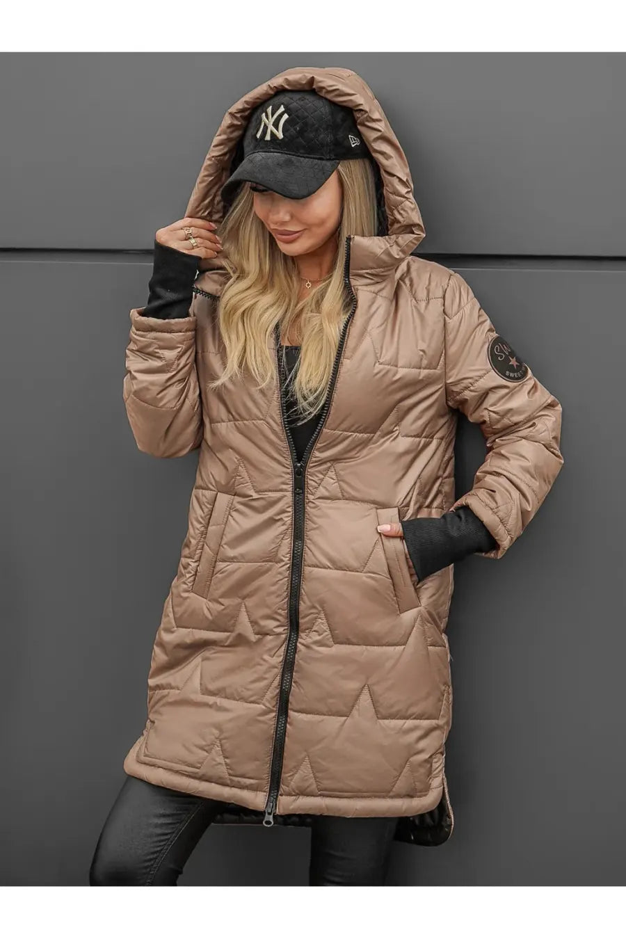 Doudoune longue femme à capuche zippée
