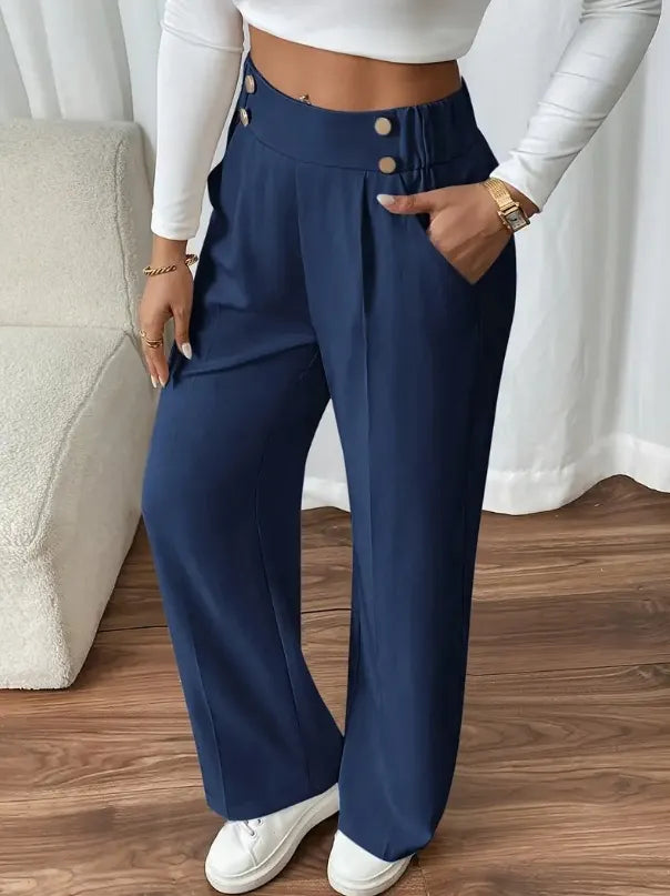 Julva | Pantalon Marlene taille haute avec détails en boutons