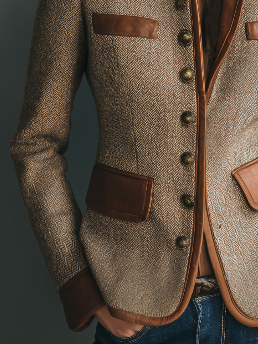 Helen - Veste en Cuir Classique en Tweed