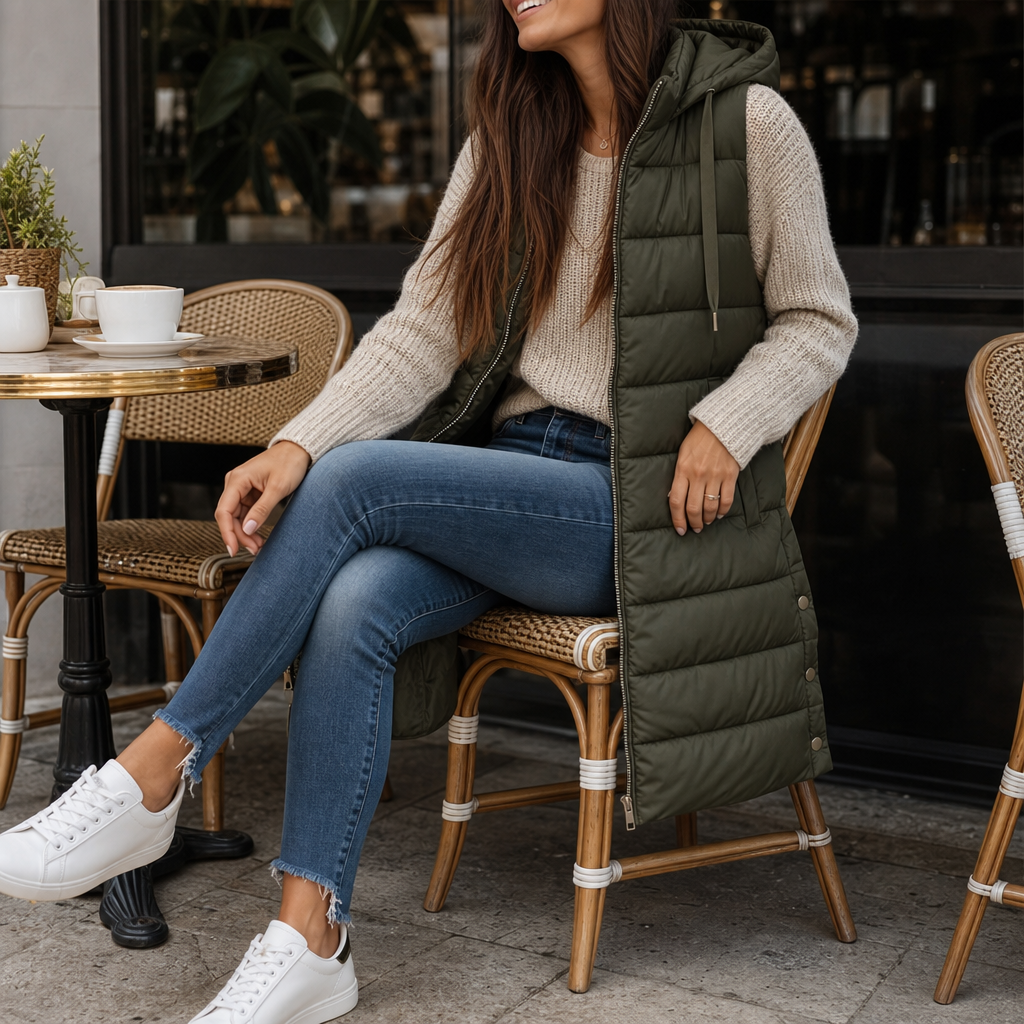 Amelie | Gilet Puffer Long Élégant et Polyvalent pour Femmes