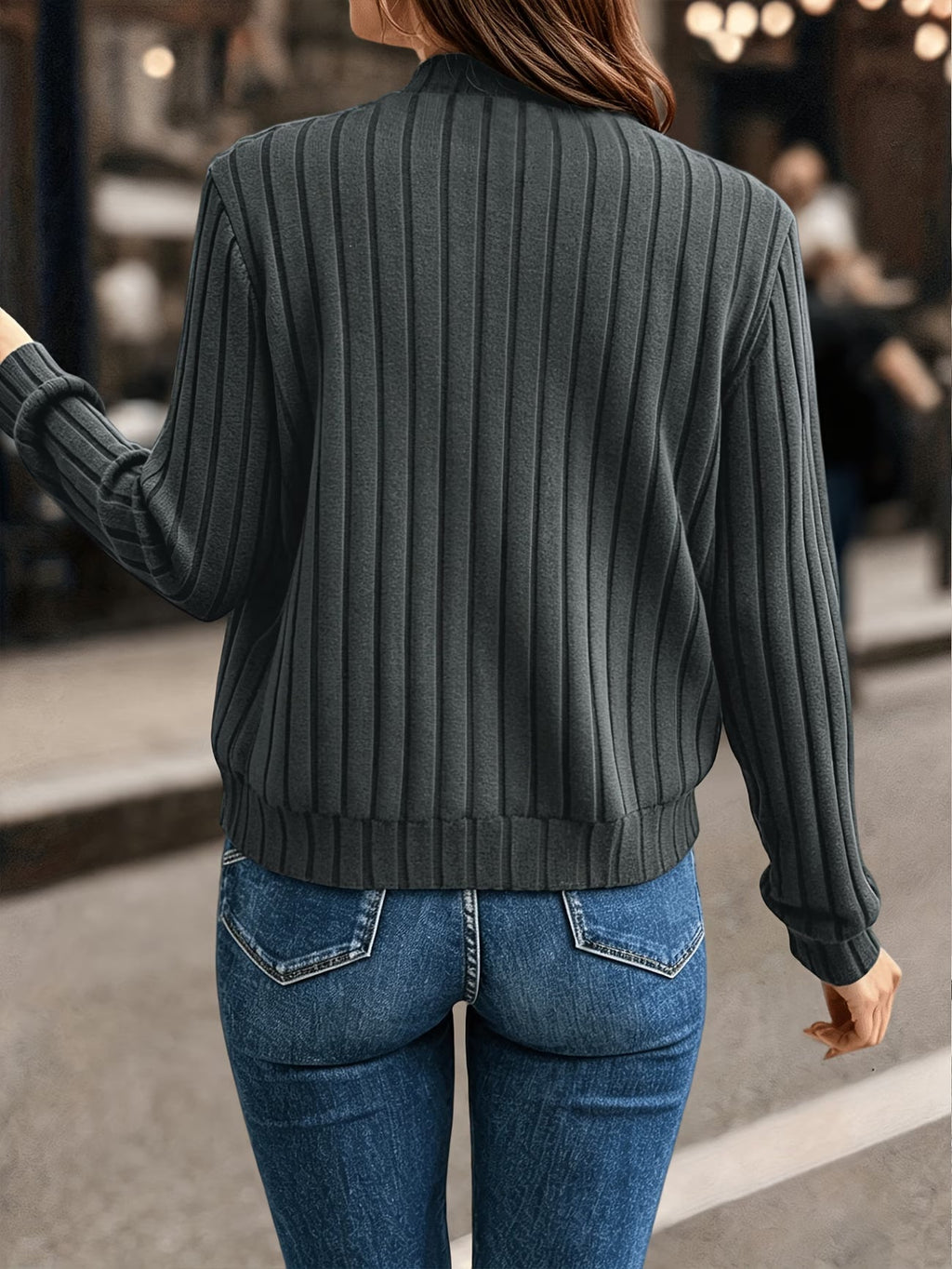 Cardigan femme côtelé avec fermeture zippée