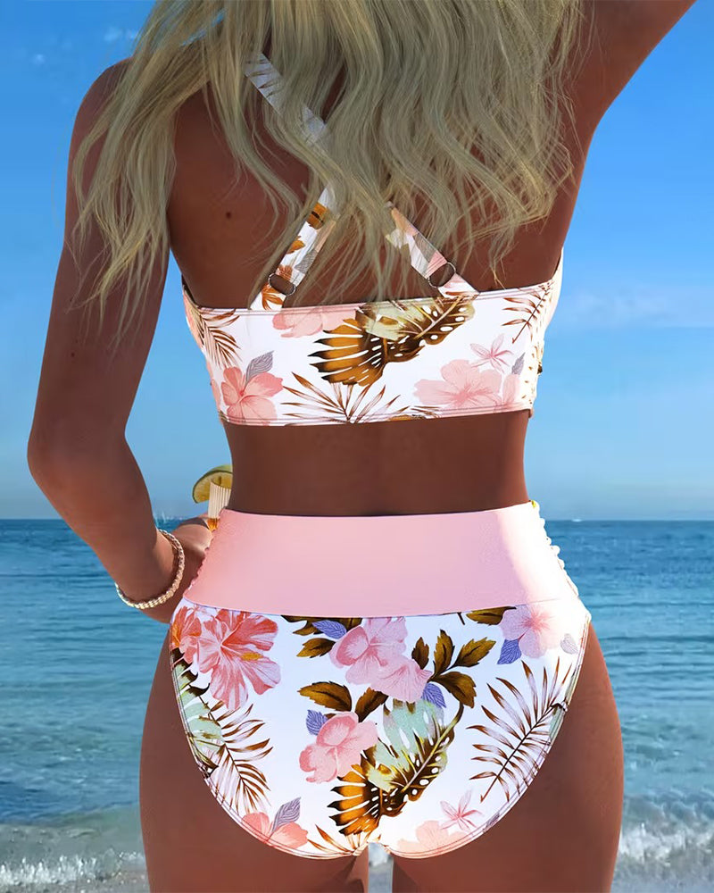 Bikini Floral Contrast Découpé
