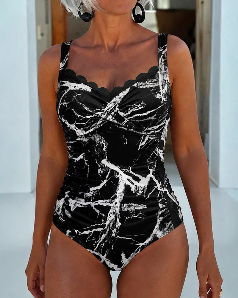 Une Pièce Camisole Marbre Imprimé Bloc De Couleur