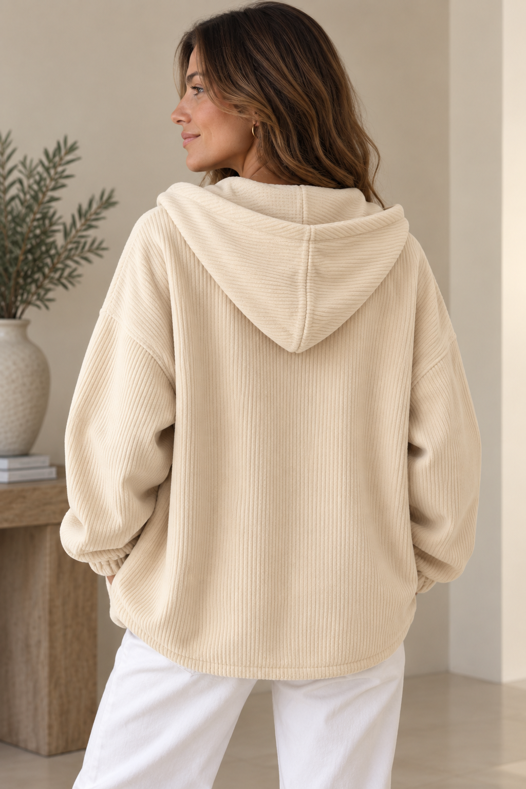 Veste oversize femme en velours côtelé à capuche