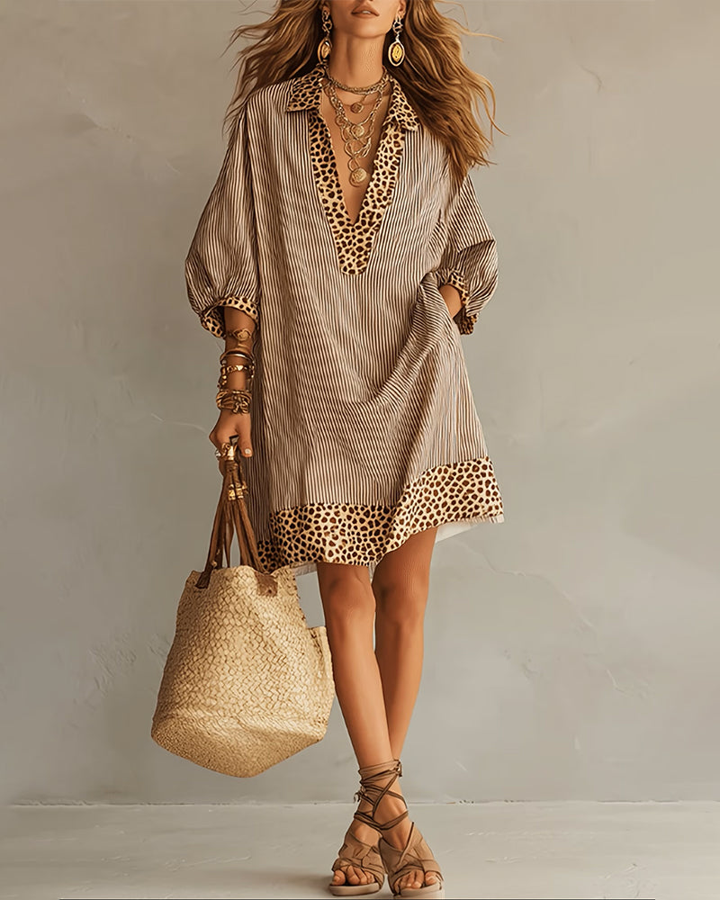 Marfie | Robe rayée avec détails léopard