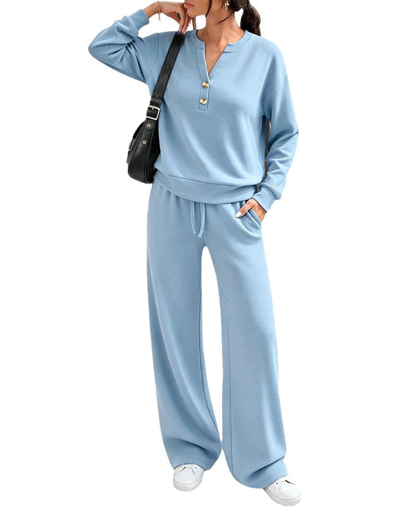Ensemble Haut à Manches Longues et Pantalons à Jambes Larges