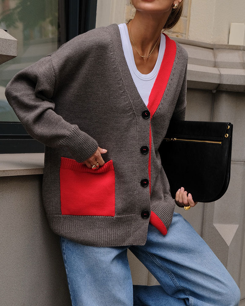 Cardigan à Boutons Contrasté en V
