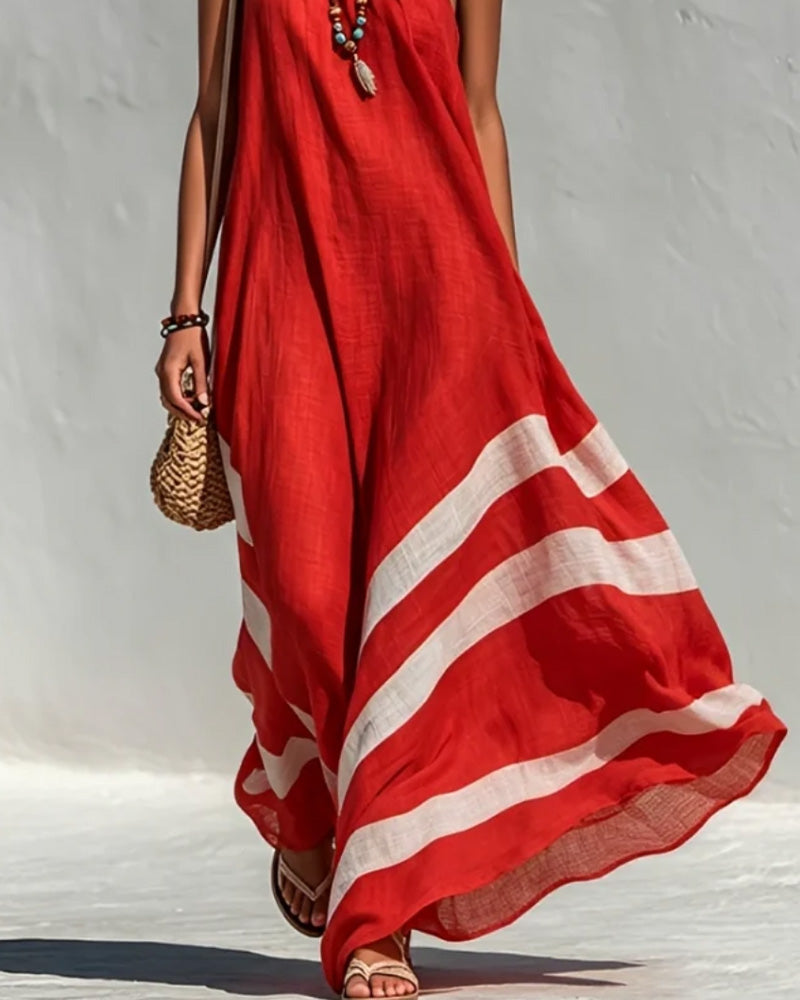 Robe Une Épaule Rayée Bloc De Couleur Jupe Ample