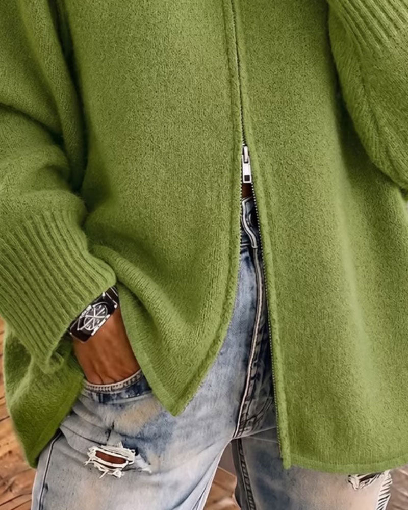 Cardigan uni avec col montant et fermeture éclair