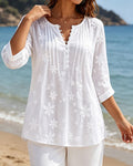 Blouse Bouton Devant Froncée Fleurie Unie