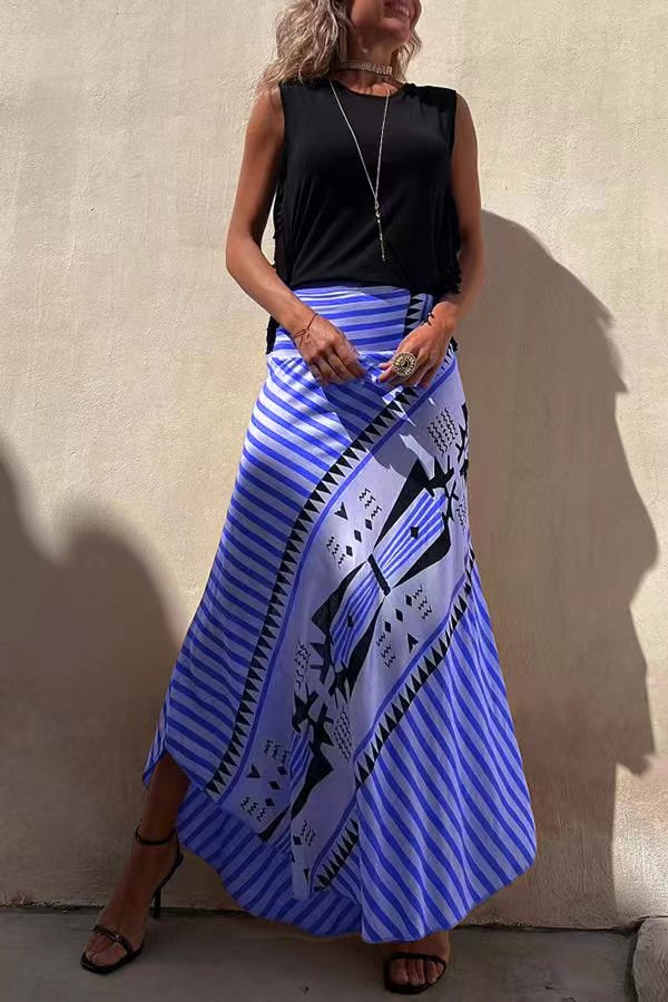Jupe Maxi Rayée Taille Haute Femme