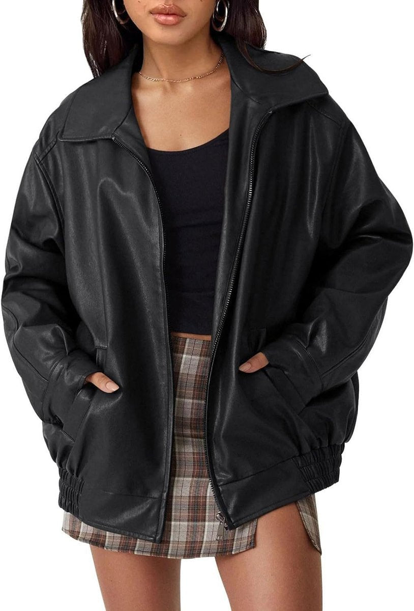 Caroline | Veste en cuir oversize pour femmes, décontractée et moderne