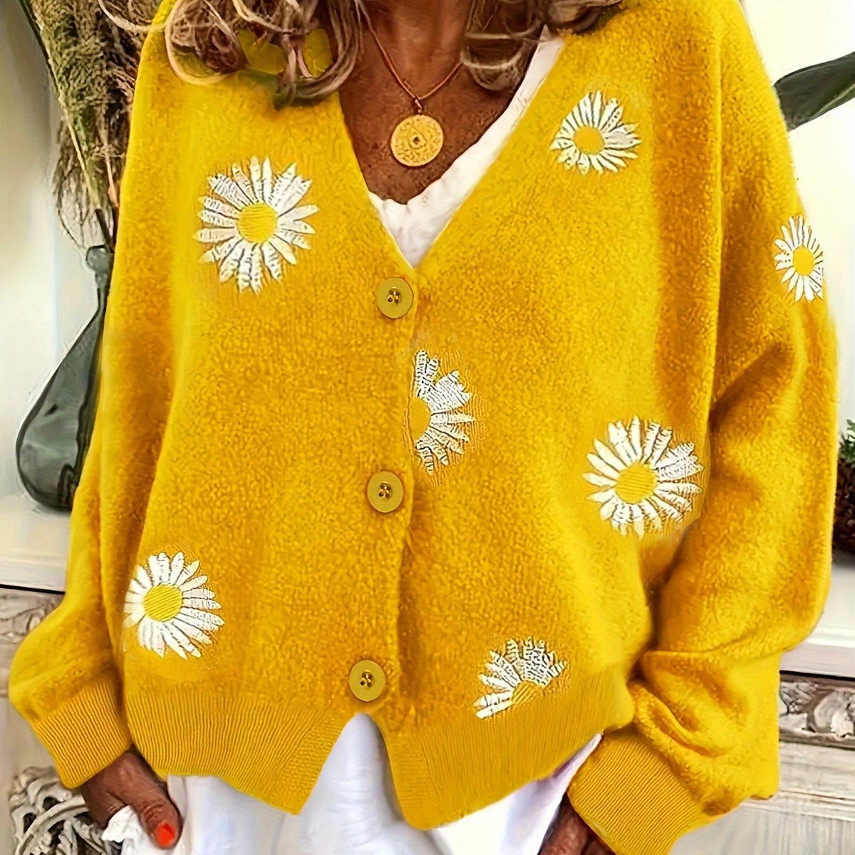 Brigitte - Gilet Élégant à Fleurs avec Boutons