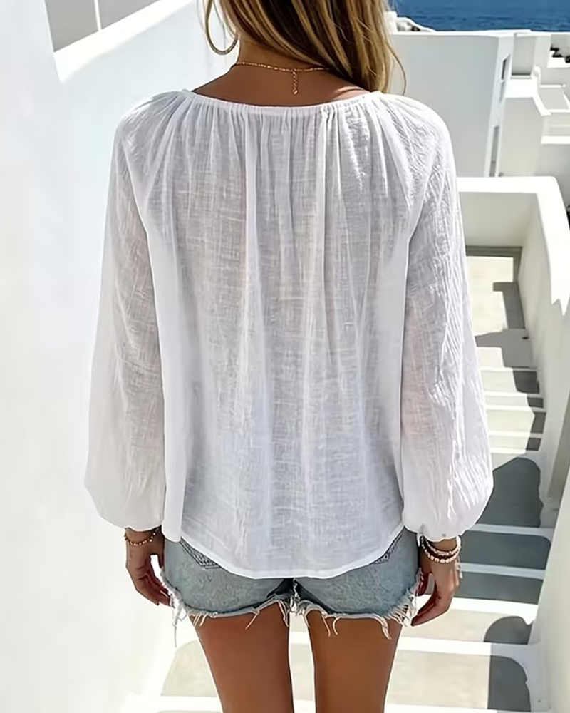 Blouse À Lacets Uni