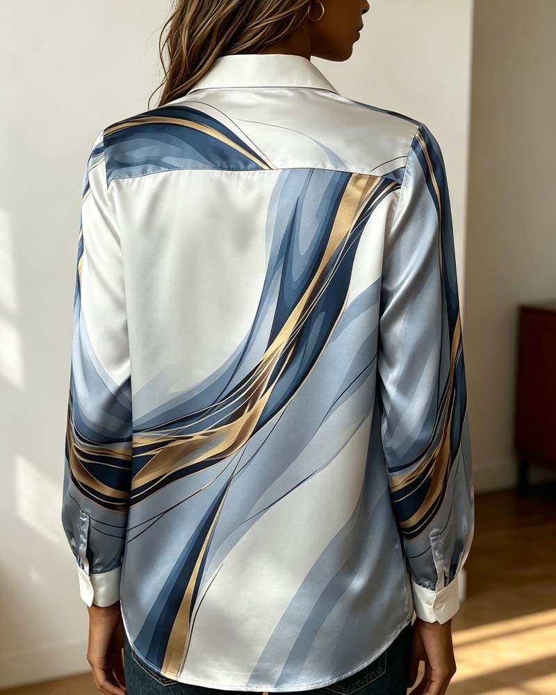 Chemise Col Ligne Drapée Manches Longues