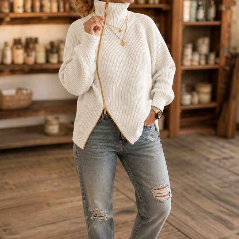 Amelia | Pull en tricot moderne et polyvalent avec fermeture éclair